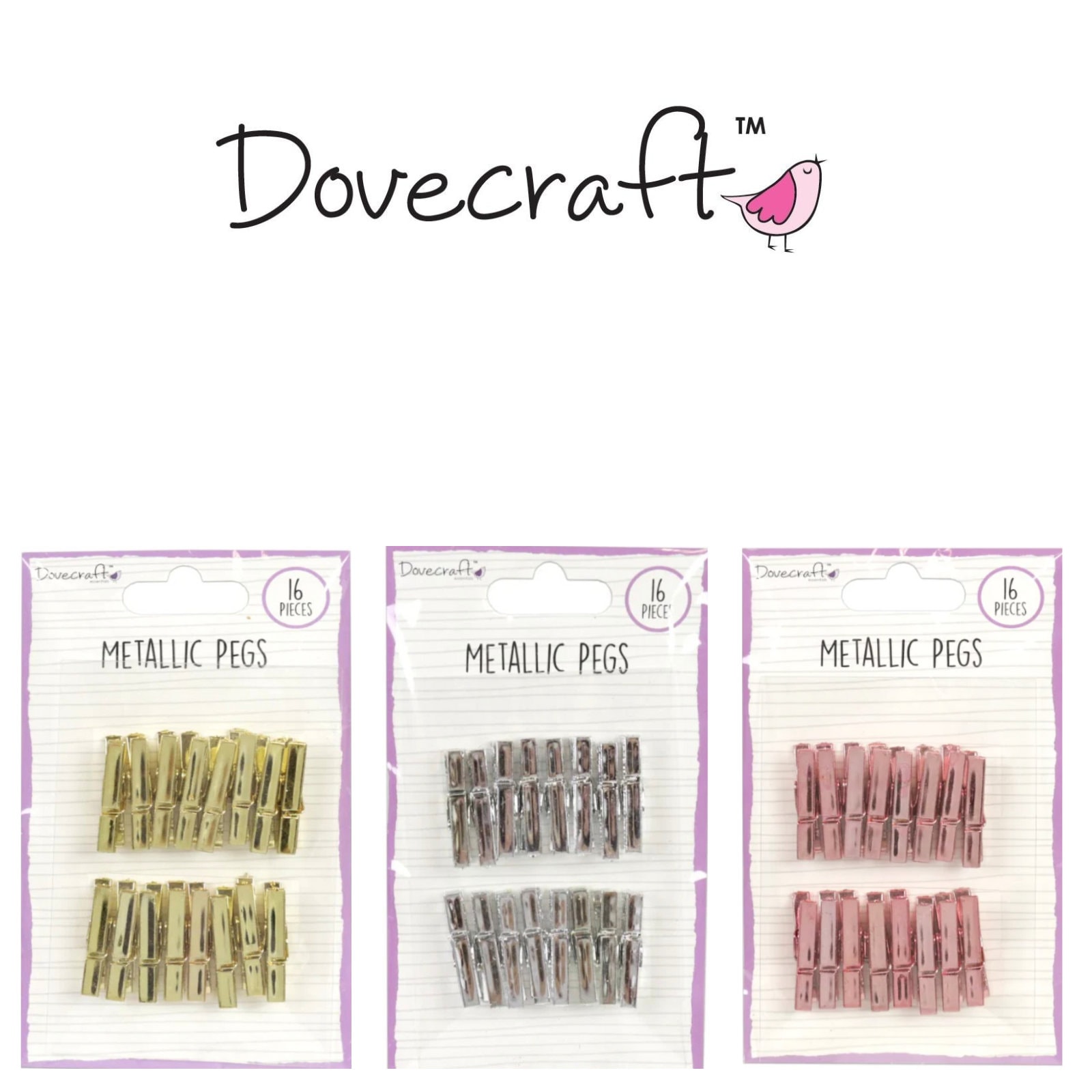 Dovecraft Essentials Metallic Mini Pegs - 16pc Dovecraft Essentials Metallic Mini Pegs - 16pc
