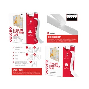 VELCRO® Brand Stick On Tape 20mm x 1,2,5,10 Metres sizes HOOP & LOOP sticky back