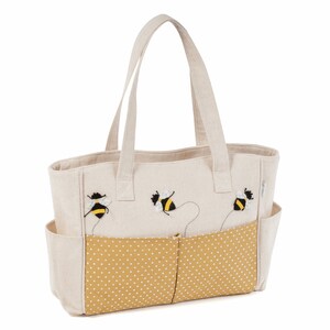 HobbyGift Craft Bag Shopping Tote - Bee Design - Linen Style - Crafts Knitting Sewing Storage