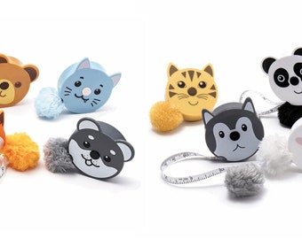 Fluffy Animal Retractable Tape Measures with Pom Pom Tails - 150cm/60&quot; - Gift Stocking