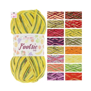 King Cole Footsie 4Ply 100g Wolle Sockenstrick-Häkelgarn Acryl & PBT Mix - Alle Farben Plus Weihnachtsfrüchte