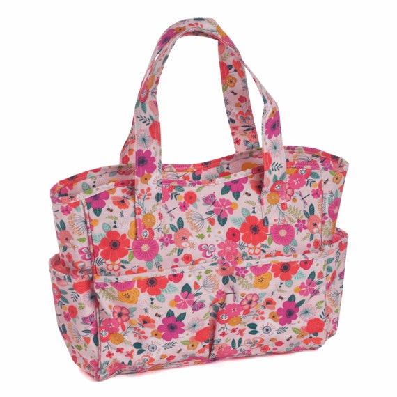 HobbyGift Craft Bag Matt PVC Floral Garden Design Pink Crafts Sewing