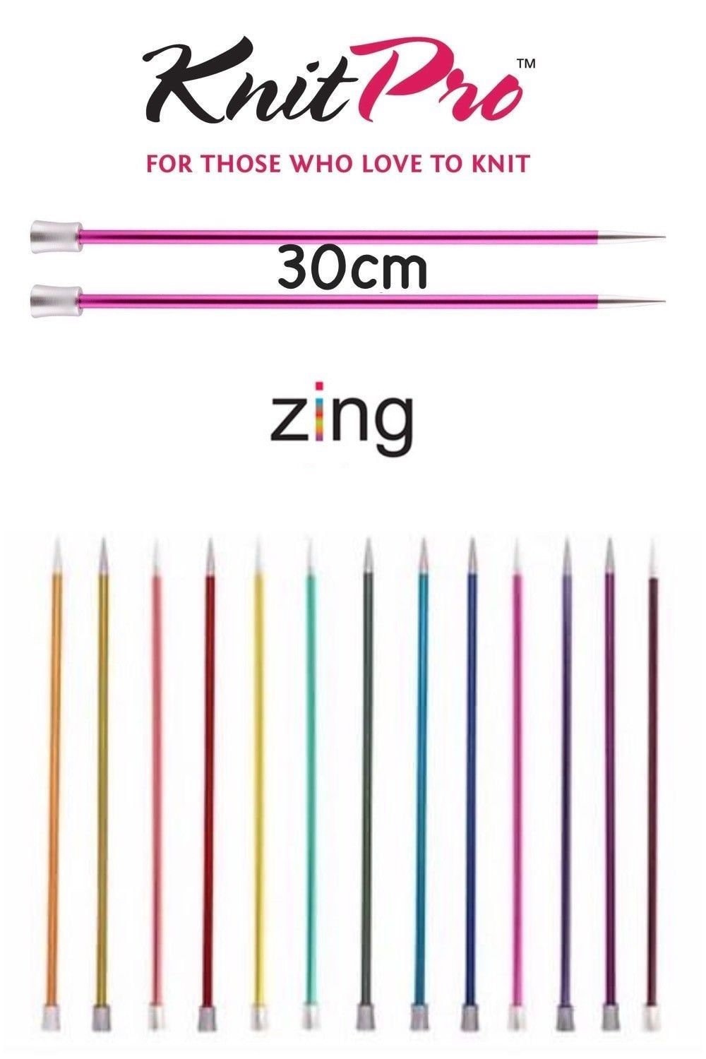 KnitPro Zing Straight / Single Point Knitting Needles - 30cm Length -…