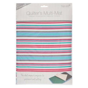 May include: A multi-purpose quilting mat with a striped design in pink, blue, and green. The mat is packaged in a clear plastic sleeve with the text "Quilter's Multi-Mat" and "4 mats in 1".