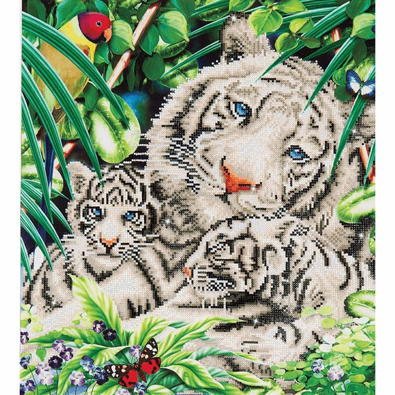 Diamond Dotz Diamond Painting Kit White Tiger & Cubs Design 