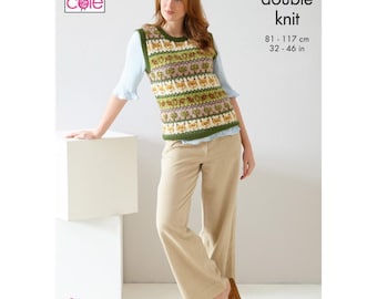 King Cole Pattern Ladies Fairisle Sweater and Tank Top knitted in Merino Blend DK 6364