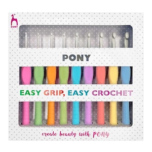 Pony Crochet Hook Set Easy Grip Handle With Finger Flat: 14cm x 2mm - 6mm - P56835 - craft, sewing, quilting knitting, Embroidery