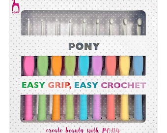 Set di uncinetti Pony con impugnatura facile e piatto per le dita: 14 cm x 2 mm - 6 mm - P56835 - artigianato, cucito, trapuntatura, maglia, ricamo