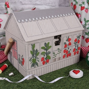 HobbyGift Sewing Box: Embroidered Strawberry Greenhouse Dressmaking Storage
