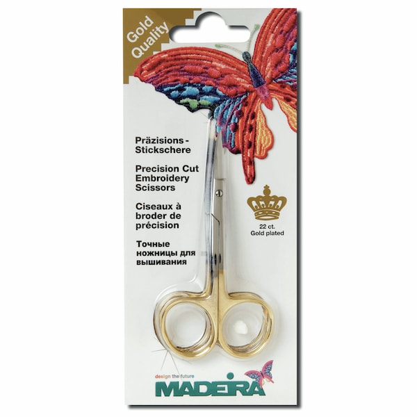 Madeira Fine Double Curved Embroidery Scissors - 3.5"/9cm - Sharp Point Crafts Trim Threads