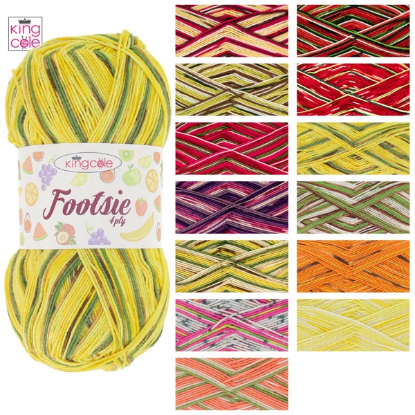 King Cole Footsie 4Ply 100g Wool Sock Knitting Crochet Yarn Acrylic & PBT Mix - All Colours Plus Christmas Fruits