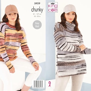 King Cole Pattern Ladies Round Cowl Neck Sweaters: Knitted in Safari Chunky 5929