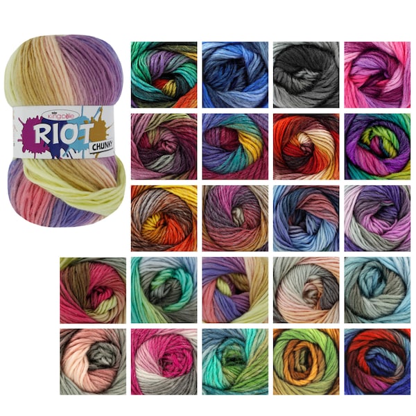 King Cole Riot Chunky Multi Coloured Knitting Yarn - 100g Acrylic Wool Blend