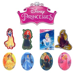 Disney Princesses Appliques Iron On Motifs Patches - Ariel - Cinderella - Belle - Snow White - Aurora - Rapunzel - Brave