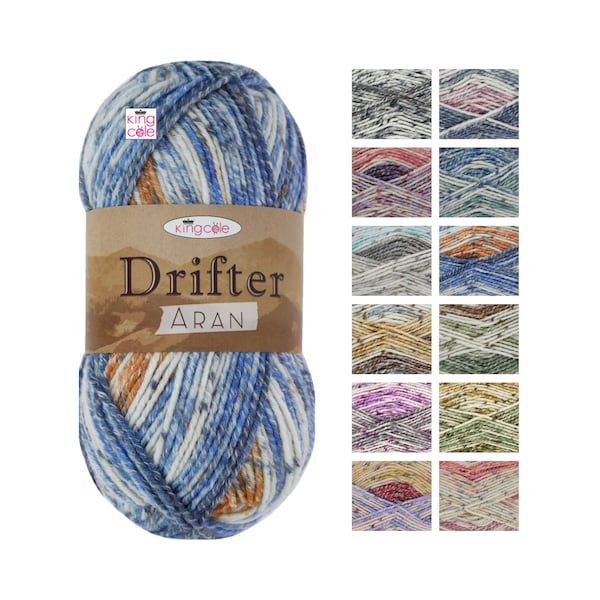 King Cole Drifter Aran Cotton Wool Acrylic Mix 100g Knitting Yarn Self Striping