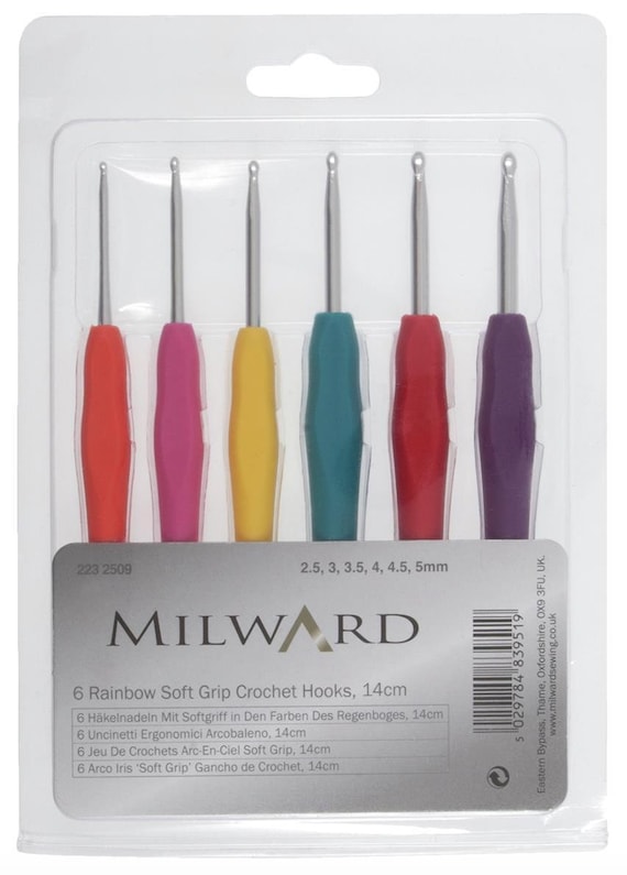 Milward Crochet Hook Set Soft Grip Handles Soft Touch 14cm X 6 Sizes Gift  Hobby 