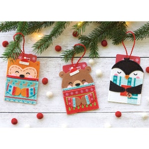 Dimensions du kit d'appliques en feutre : Lot de 3 porte-cartes cadeaux : Câlins de Noël