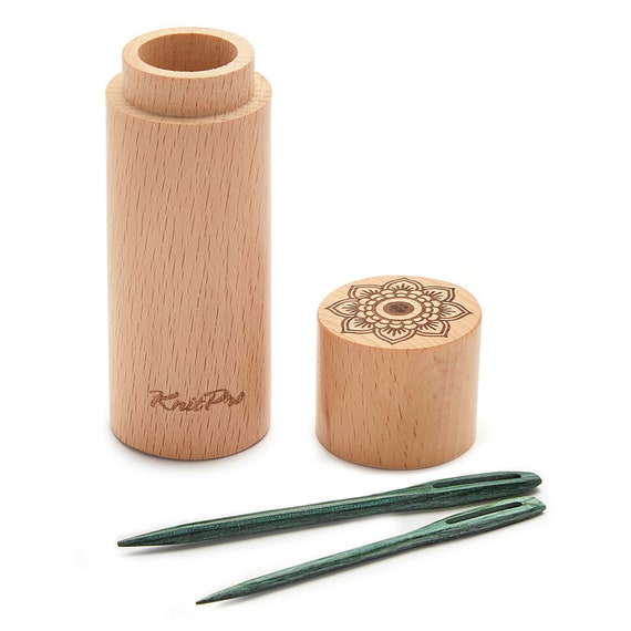 The Mindful Collection Teal Wooden Darning Needles in Beech Wood Container  - Dream Weaver Yarns LLC