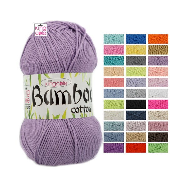 King Cole Bamboo Cotton DK 100g Yarn - All Colours Knitting Wool Yarn Acrylic