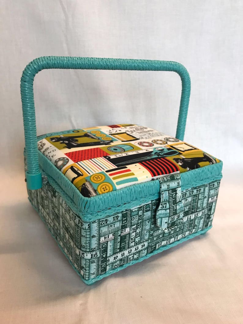 Luxury Small Sewing Basket Blue Red Sewing Design Craft Box Storage Case Gift