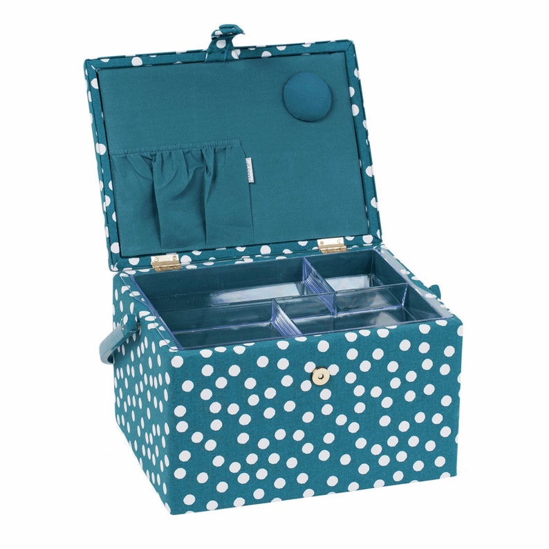 Hobbygift Large Sewing Box Teal Spot Crafts Sewing Storage Etsy