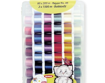 Madeira Softbox - Rayon No.40 - 80 x 200m - 2 x Bobbinfil - Spools +Needles +CD