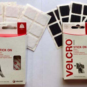24 Velcro® Squares Sticky Pads Stick On Fasteners Hook and Loop 25mm Black/White