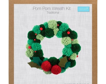 Kit de corona de pompones Trimits - Decoración navideña verde GCK207