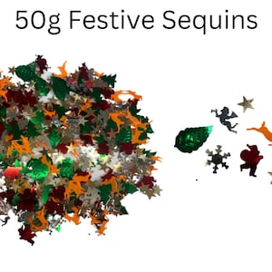 Saco sortido de lantejoulas de Natal 50g - Flocos de neve Santa Stars Rudolf Trees Xmas - Fazer cartões Scrapbooking