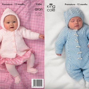 King Cole Pattern All in One, Coat and Hat Knitted in any King Cole Aran 3504