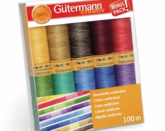 Gutermann Thread Set: Natural Cotton C No. 50 - 10 x 100m - Assorted