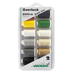 Madeira Overlock Box Aerolock No.180 12 x 2,000m 12 Solid Colour Miniking Spools