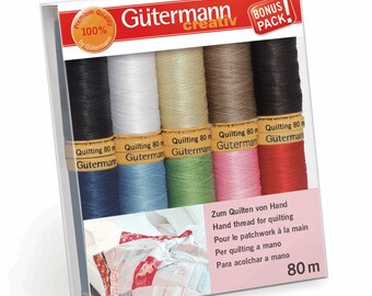 Gutermann Quilting Thread Set - 10x 80m Reels Mix Colours - Waxed Patchwork Crafts