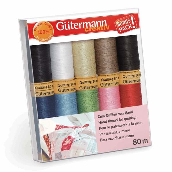 Gutermann Quilting Thread Set - 10x 80m Reels Mix Colours - Waxed Patchwork Crafts