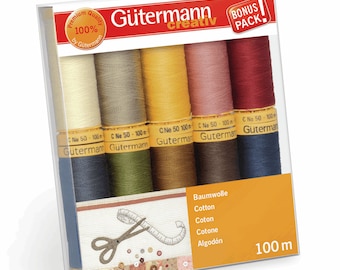 Gutermann Thread Set: Natural Cotton C No. 50 - 10 x 100m - Colour Assortment 3