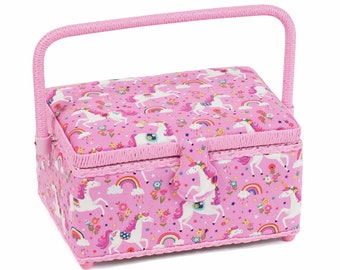 HobbyGift Medium Sewing Box - Magical Unicorns Design - Crafts Sewing Storage