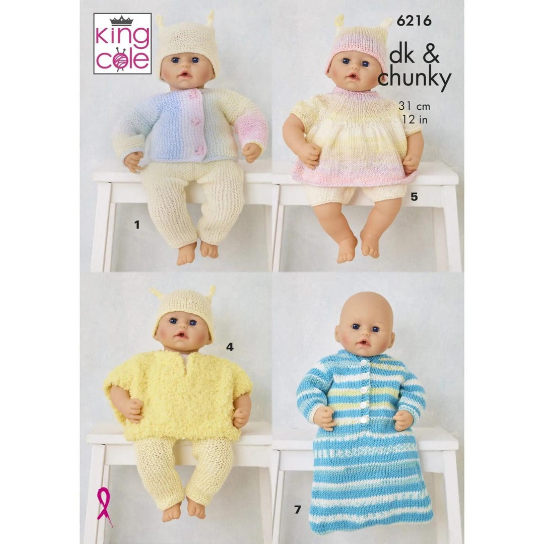 King Cole Doll's Clothes Knitting Pattern Pattern 6216 - Double Knit & Chunky King Cole Doll's Clothes Knitting Pattern Pattern 6216 - Double Knit & Chunky
