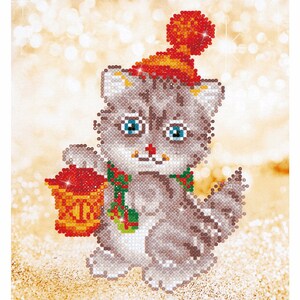 Diamond Dotz - Diamond Painting Kit - Christmas Kitten Glow - Craft, Sewing, Quilting Knitting, Embroidery, Detailed Work