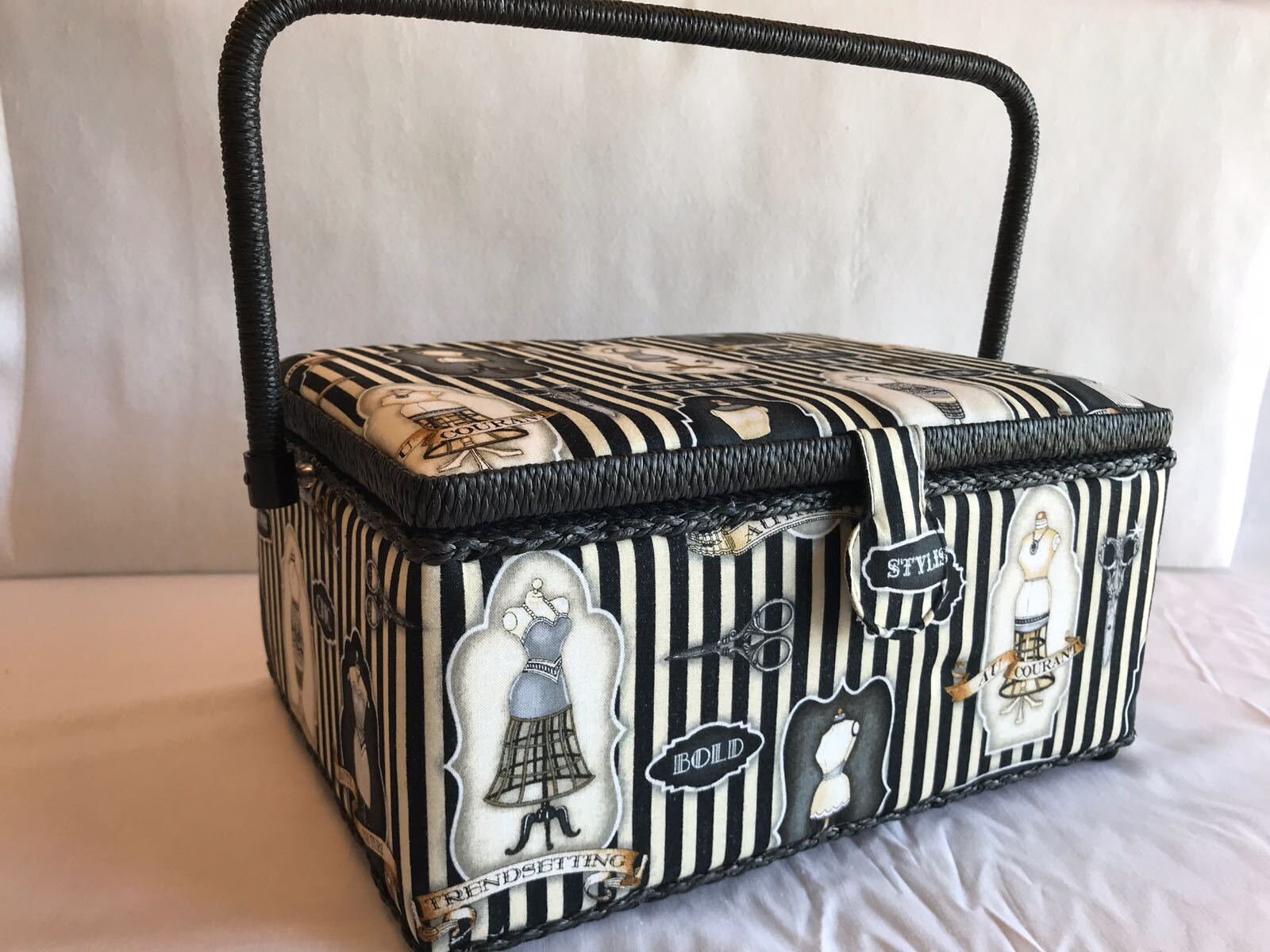 Luxury Footstool Sewing Box Basket Pale Blue Foxes Craft Storage Case Gift