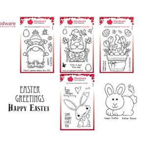 Woodware Easter Collection Sellos Gnomos Conejo Saludos