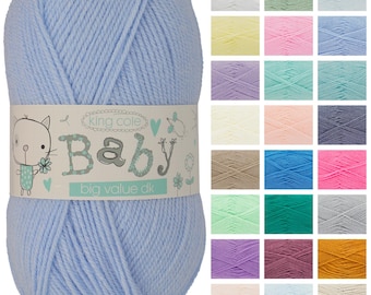 Lana de punto doble King Cole Big Value Baby DK de 100 g, hilo acrílico para tejer, todos los colores