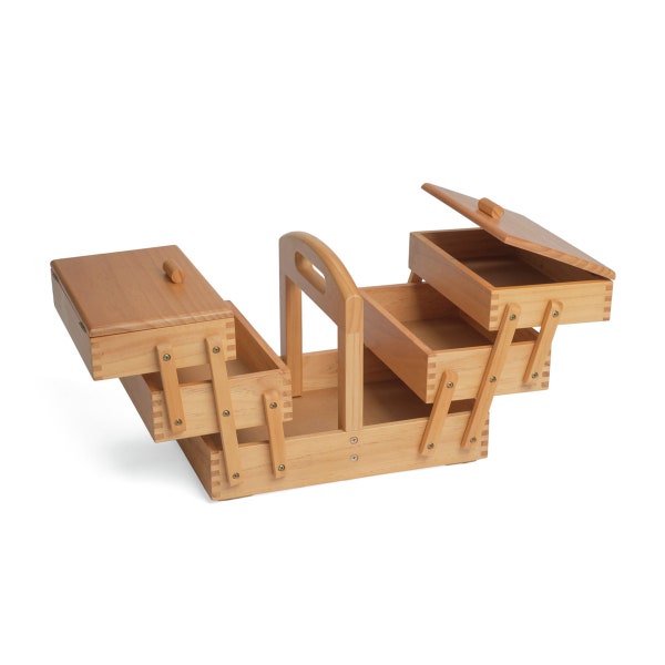 Luxus 3-stöckiger Cantilever Nähkorb Holz hellbraun Vintage Stil - Bastelaufbewahrung Geschenk