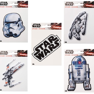 Official Disney Star Wars Applique Motif Patches Iron On - Stormtrooper, Millennium Falcon, Xwing, R2D2, Logo