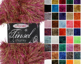 King Cole Tinsel Chunky Yarn / Wool 50g Balls - All Colours - Christmas Crochet Knitting Bulky