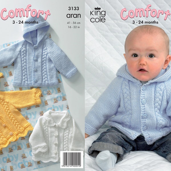 King Cole Pattern Hooded/Collared Jackets Knitted in Comfort Aran 3133
