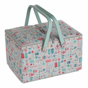 HobbyGift Large Sewing Box - Twin Lid - PVC handle - Stitch in Time