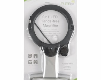 PURElite 2-en-1 LED Illuminé Mains Libres Loupe Artisanat Ongles Travaux d’aiguille