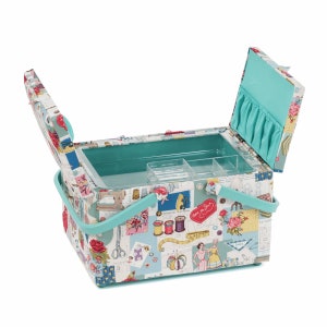 HobbyGift Large Sewing Box Twin Lid Sew Retro Sewing Crafts Storage image 4