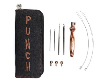 KnitPro Punch Needle Set Adjustable The Earthy Kit ,black denim case threaders