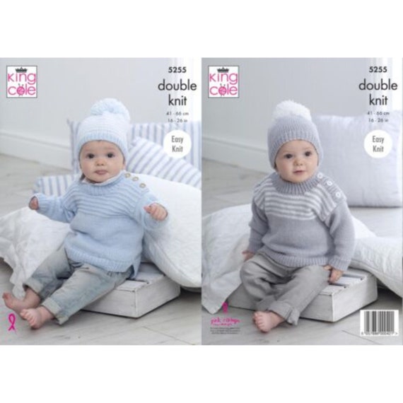 King Cole 'Easy Knit' Baby's Sweaters & Hats Knitting Pattern 5255 - Double Knit King Cole 'Easy Knit' Baby's Sweaters & Hats Knitting Pattern 5255 - Double Knit